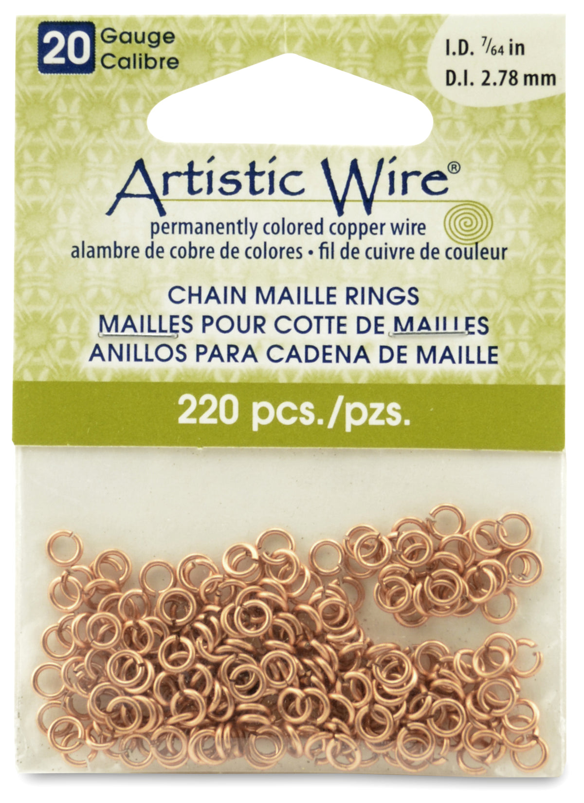 20 Gauge Artistic Wire, Chain Maille Rings, Round, Natural, 7/64 in (2.78 mm), 220 pc