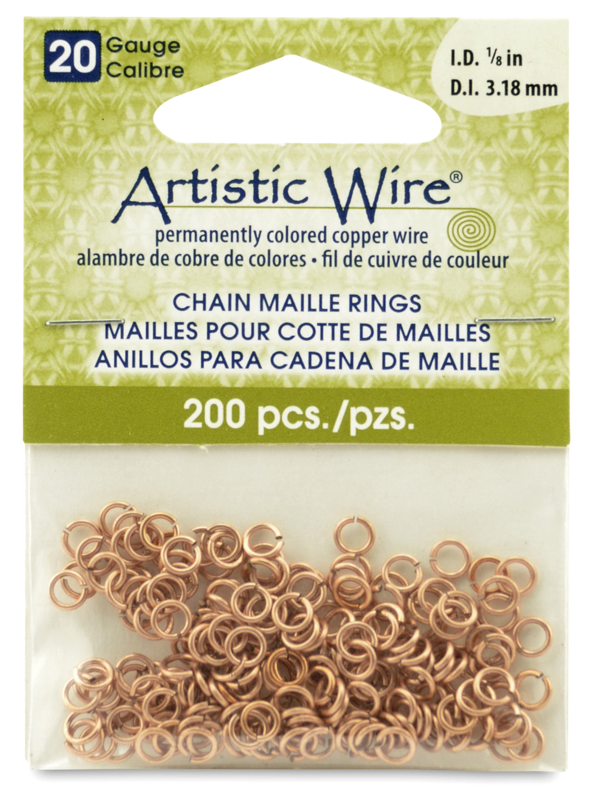20 Gauge Artistic Wire, Chain Maille Rings, Round, Natural, 1/8 in (3.18 mm), 200 pc