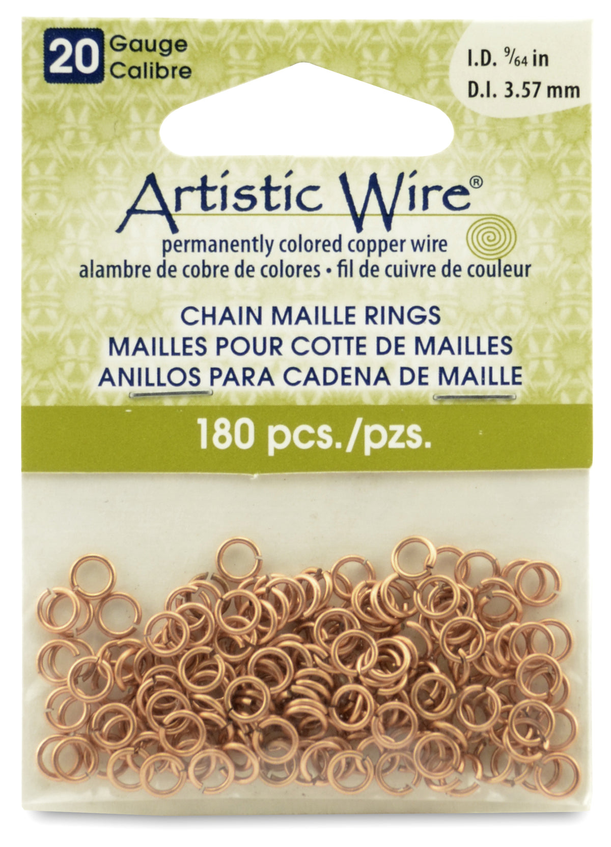 20 Gauge Artistic Wire, Chain Maille Rings, Round, Natural, 9/64 in (3.57 mm), 180 pc