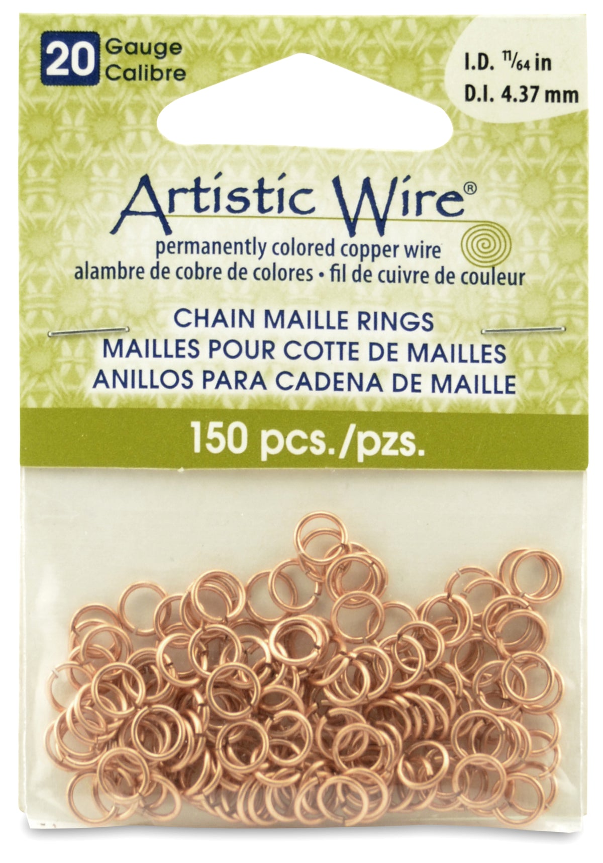 20 Gauge Artistic Wire, Chain Maille Rings, Round, Natural, 11/64 in (4.37 mm), 150 pc