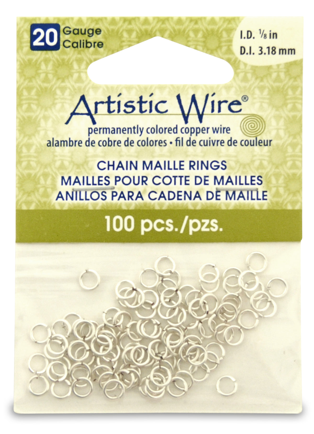20 Gauge Artistic Wire, Chain Maille Rings, Round, Tarnish Resistant Silver, 1/8 in (3.18 mm), 100 pc