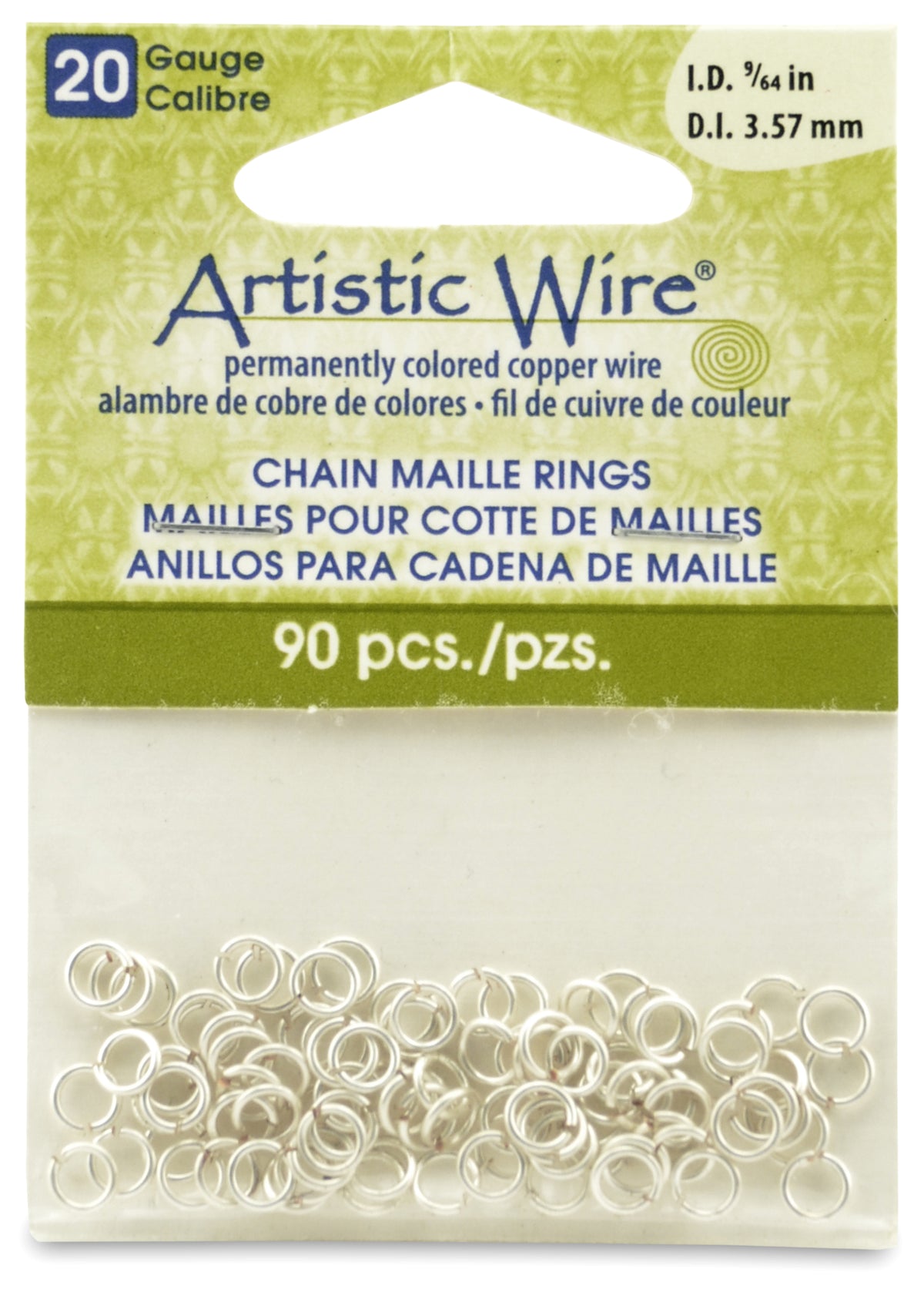 20 Gauge Artistic Wire, Chain Maille Rings, Round, Tarnish Resistant Silver, 9/64 in (3.57 mm), 90 pc