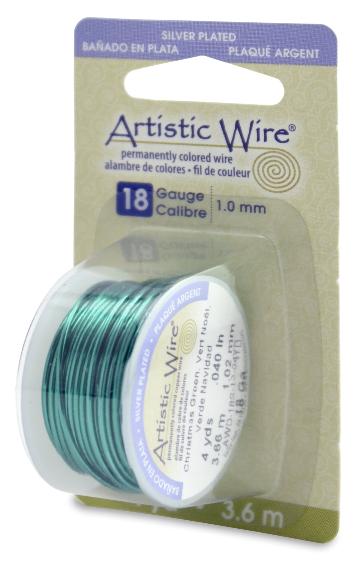 Artistic Wire, 18 Gauge (1.0 mm), Silver Plated, Christmas Green, 4 yd (3.6 m)