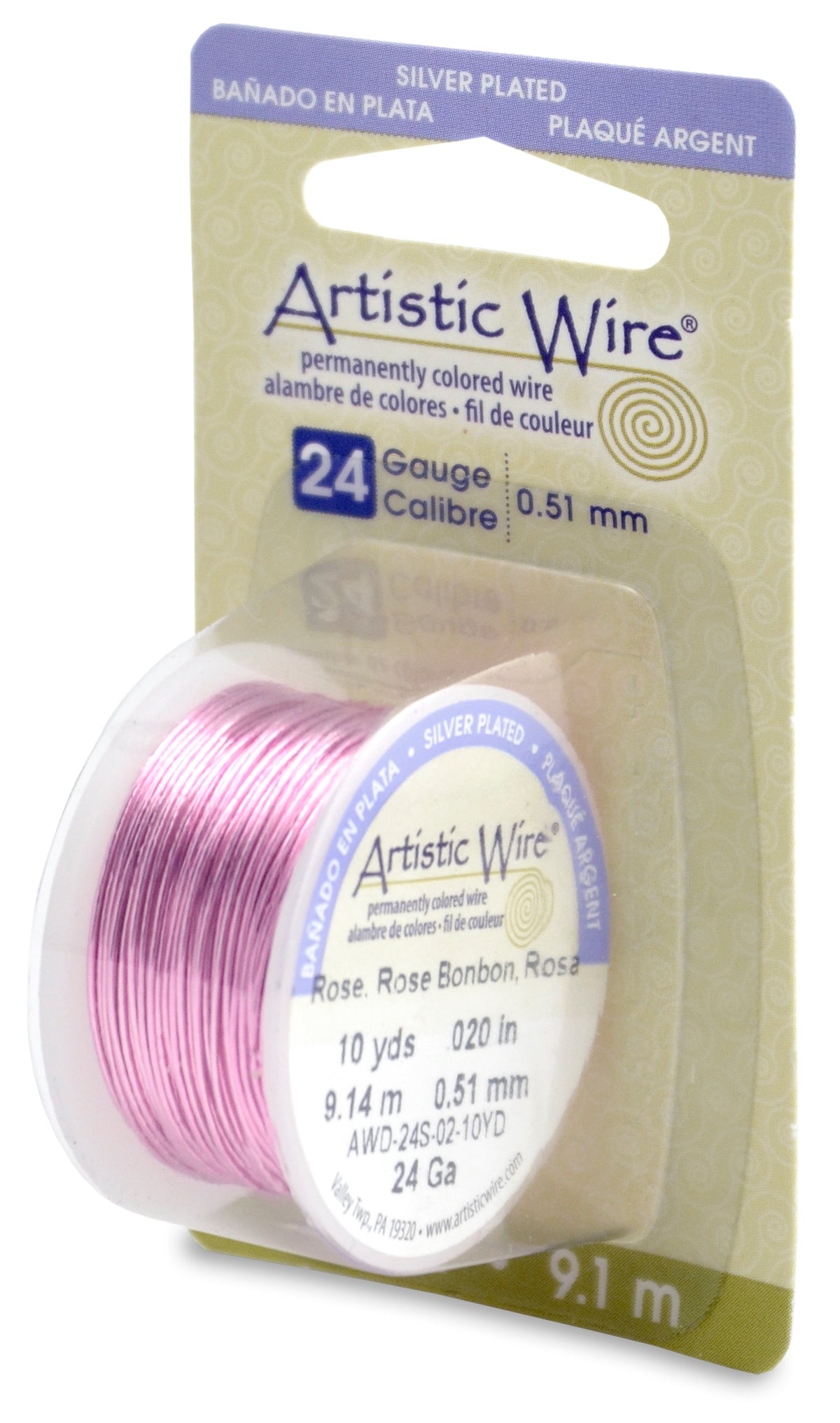 Artistic Wire, 24 Gauge (.51mm), Silver Plated, Rose, 10 yd (9.1 m)