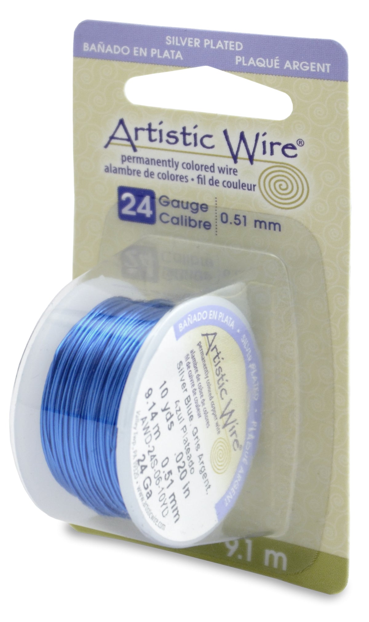 Artistic Wire, 24 Gauge (.51mm), Silver Plated, Silver Blue, 10 yd (9.1 m)