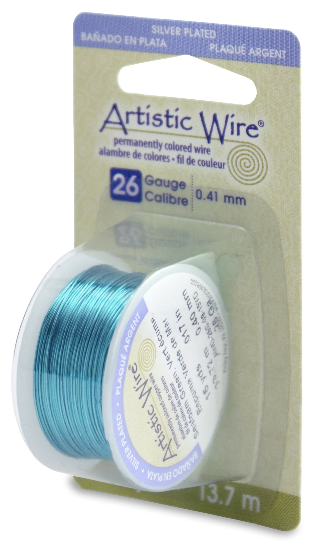 Artistic Wire, 26 Gauge (.41mm), Silver Plated, Seafoam Green, 15 yd (13.7 m)