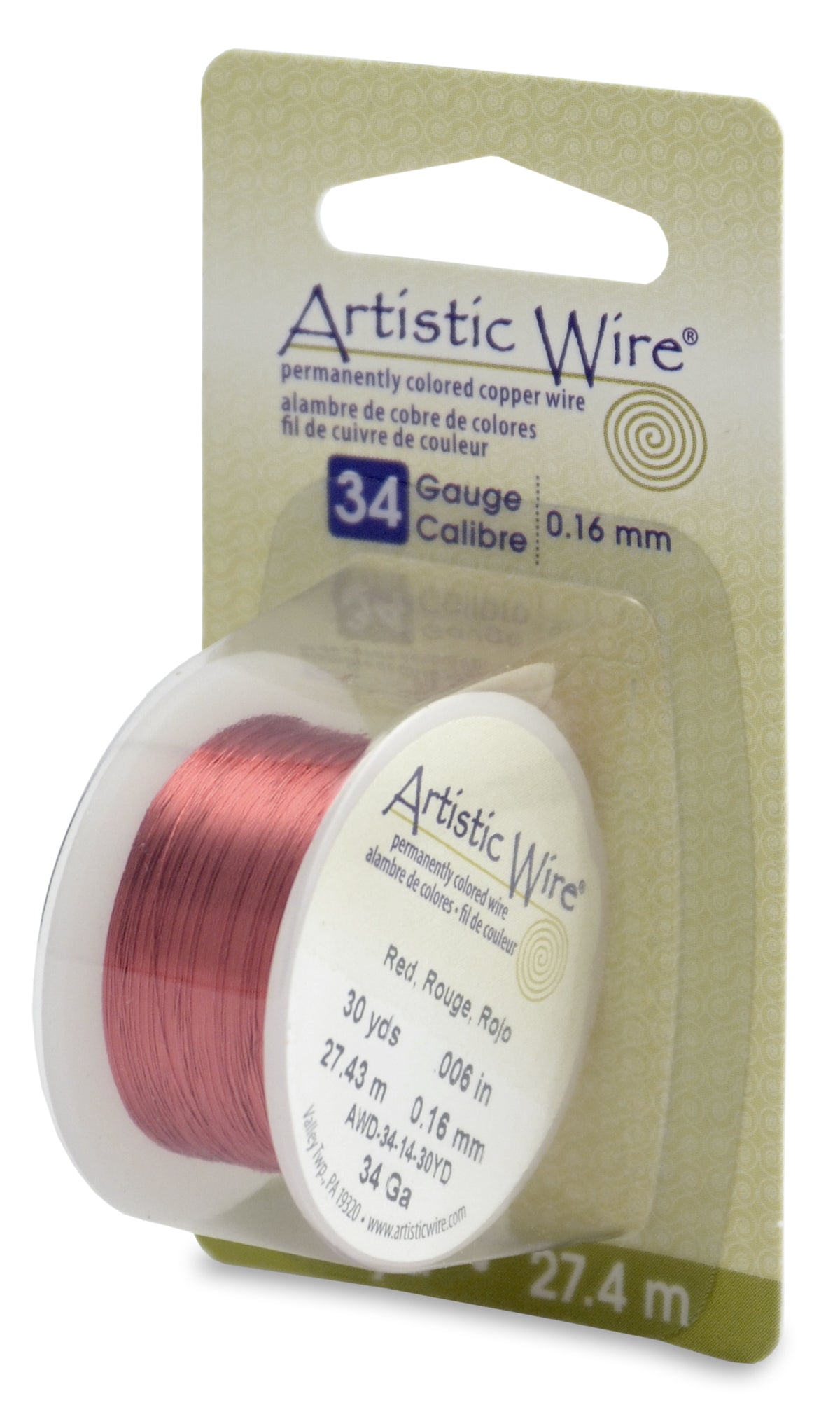Artistic Wire, 34 Gauge (.16 mm), Red, 30 yd (27.4 m)