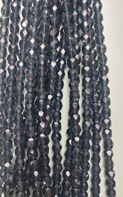 Blue grey round faceted 6x5mm