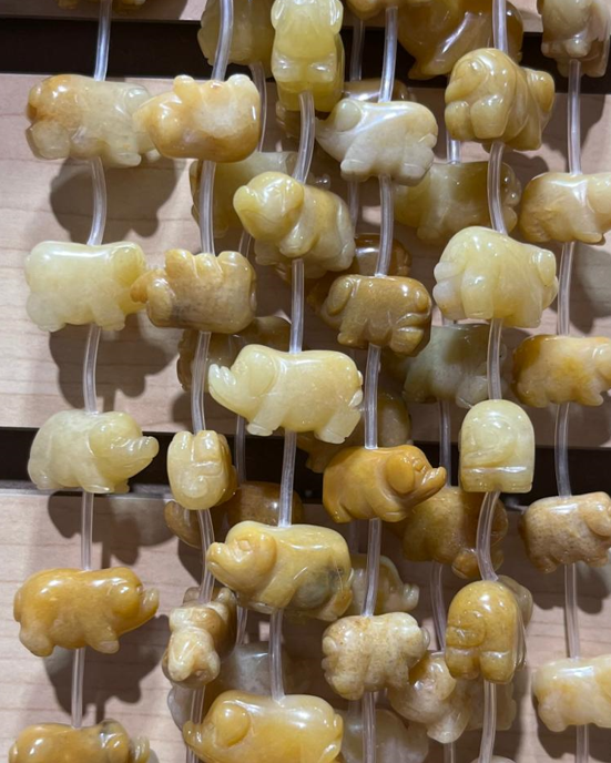 Caramel Yellow Jade Carved Pig Gemstone Beads 12x20mm