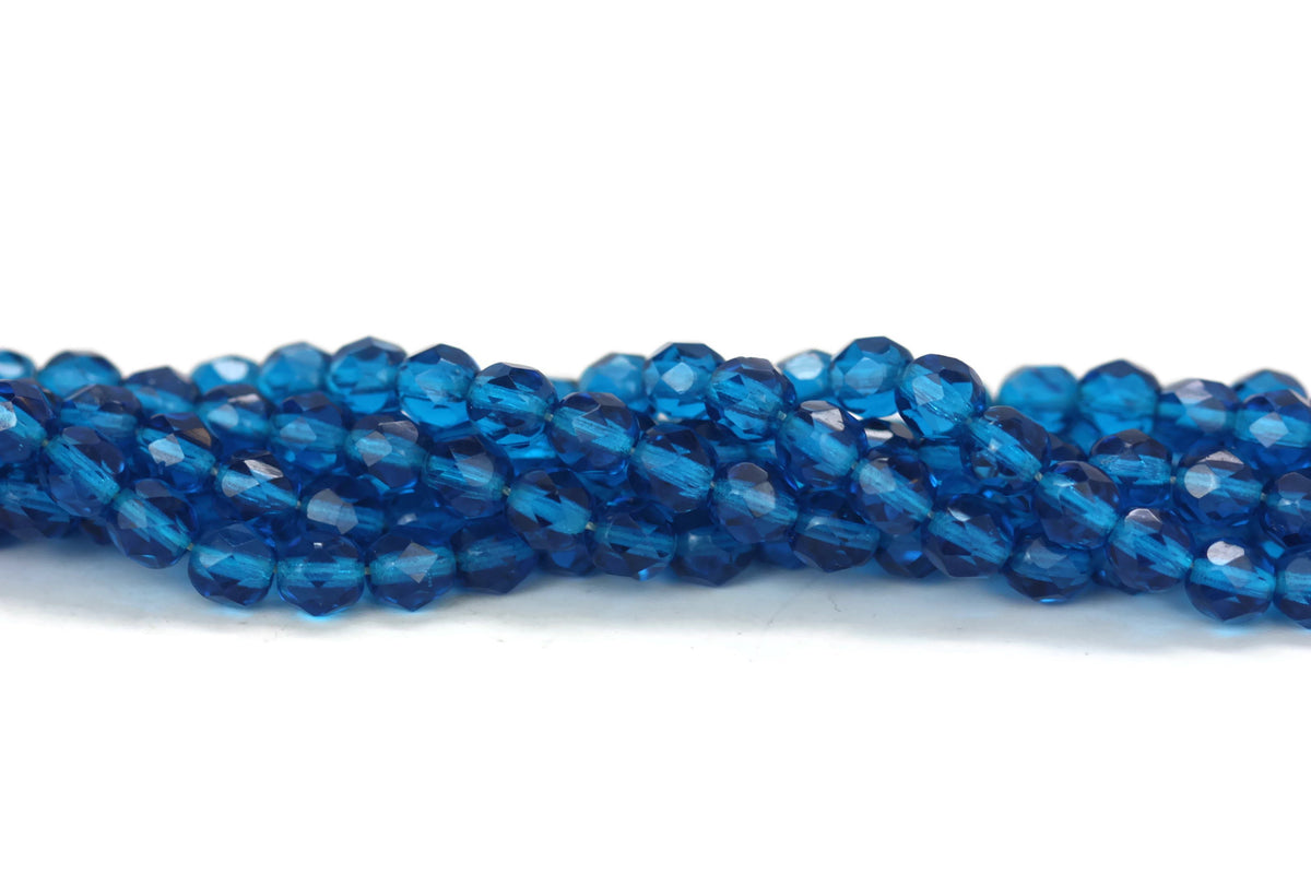 Deep Sea Blue Czech Glass Faceted Bicone Beads 6 mm
