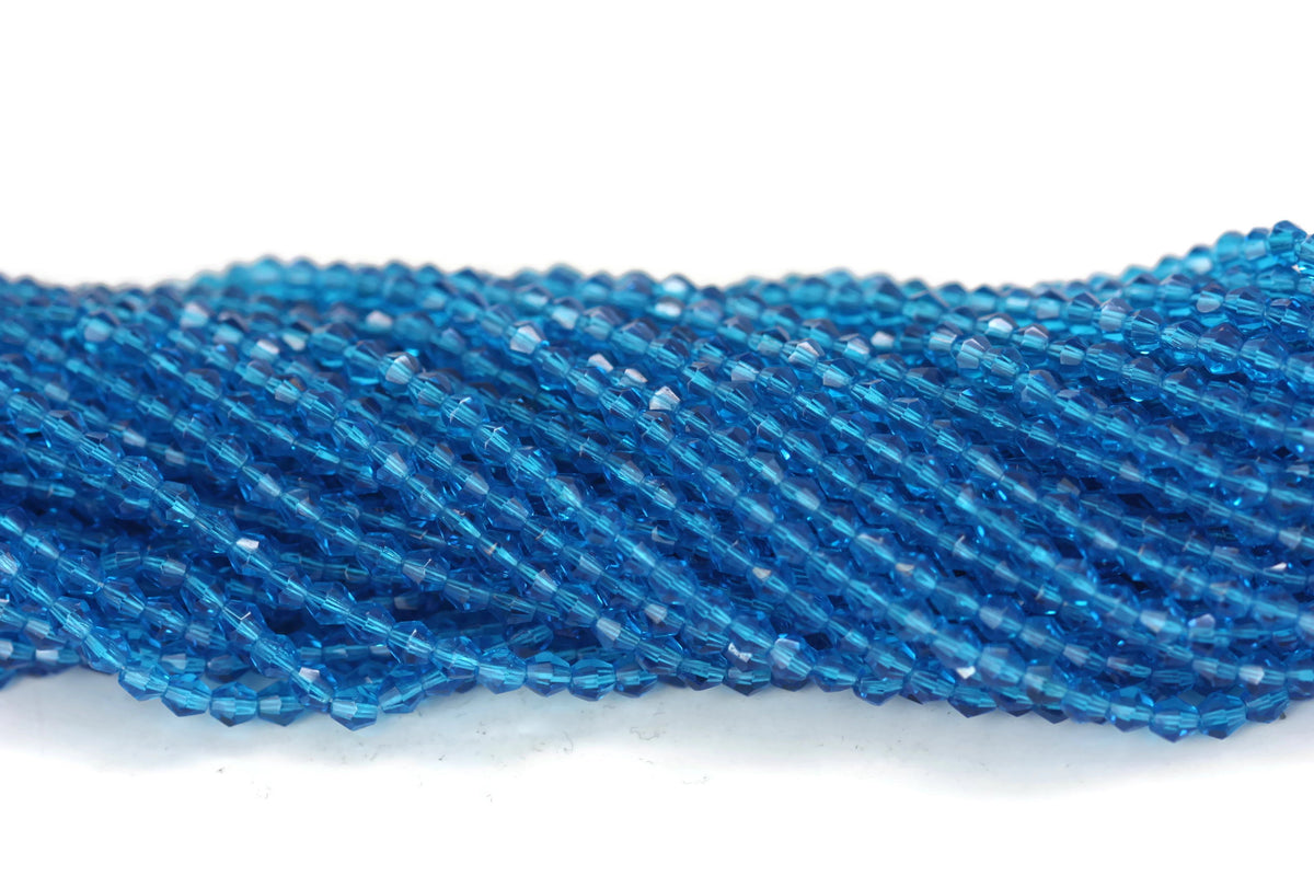 Deep Sea Blue Czech Glass Faceted Bicone Beads 4 mm