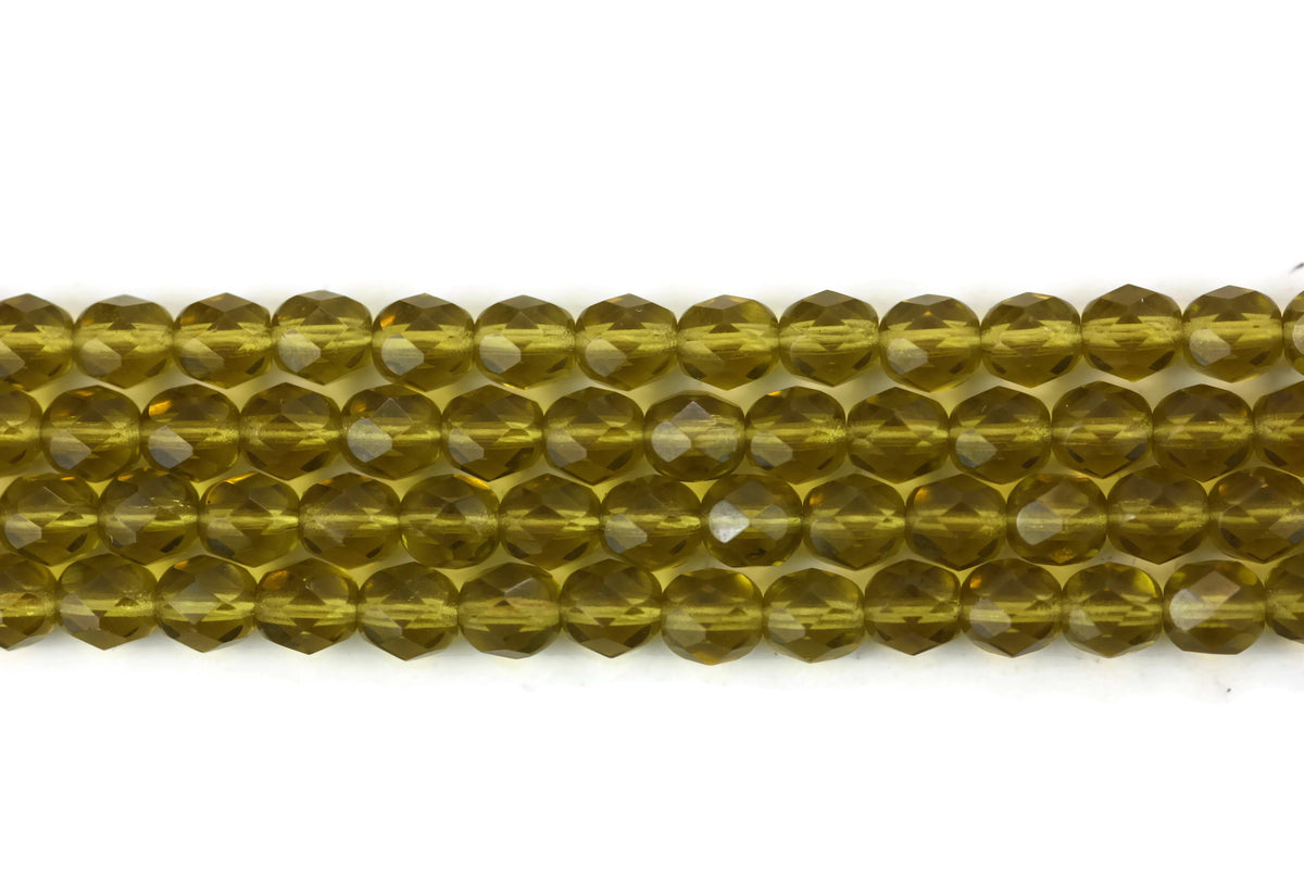 Pear Green Czech Glass Faceted Round Beads 6 mm