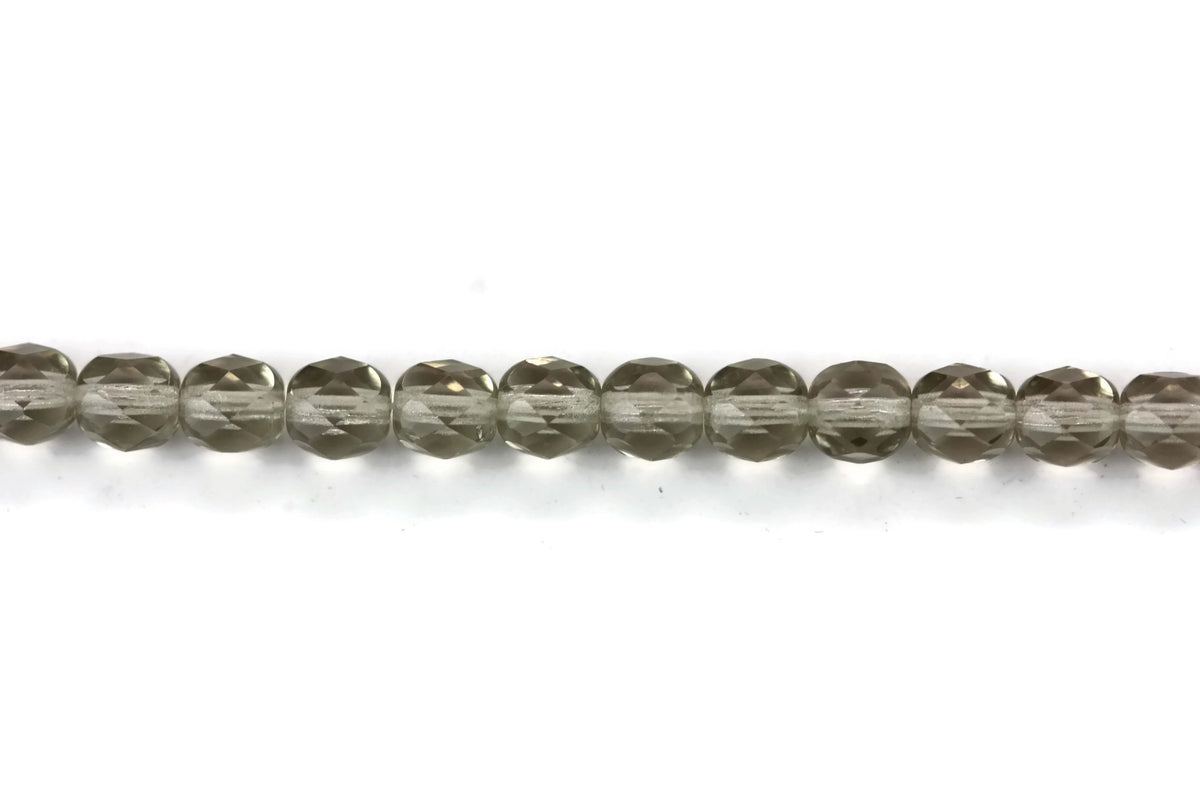 Grey Czech Glass Faceted Oval Beads 6 mm 8" strand