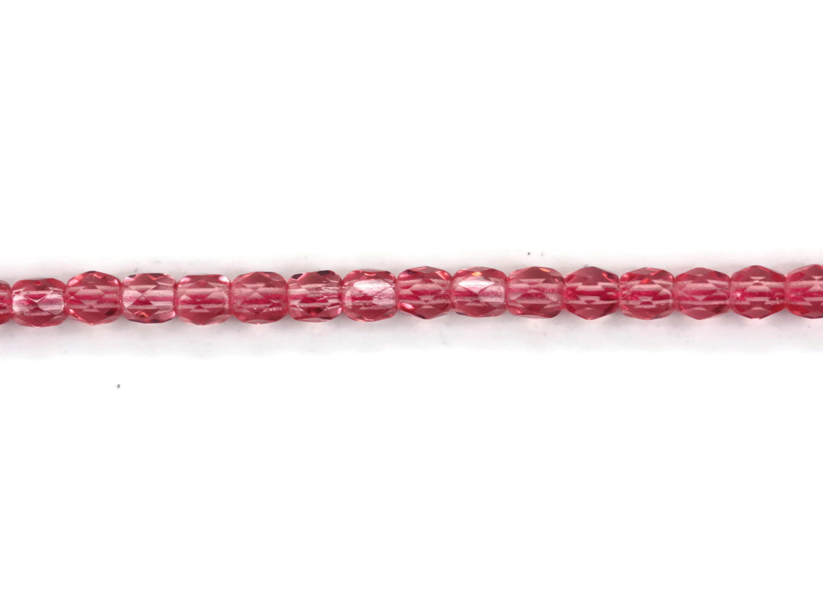 Watermelon Pink Czech Glass Faceted Oval Beads 4 mm 7.5" strand