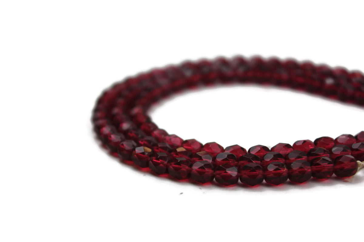 Dark Red Fire Polished Czech Glass Faceted Oval Beads 6 mm