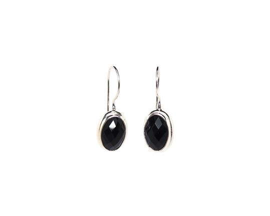 Handmade 925 Sterling Silver Faceted Black Onyx Gemstone Oval Drop Earrings