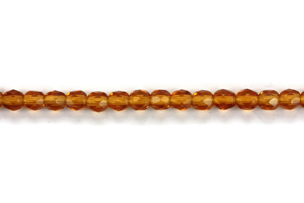 Dark Honey Fire Polished Czech Glass Faceted Oval Beads 4 mm