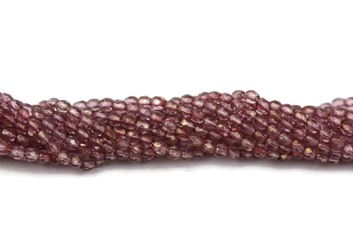 Purple Fire Polished Czech Glass Faceted Oval Beads 3 mm