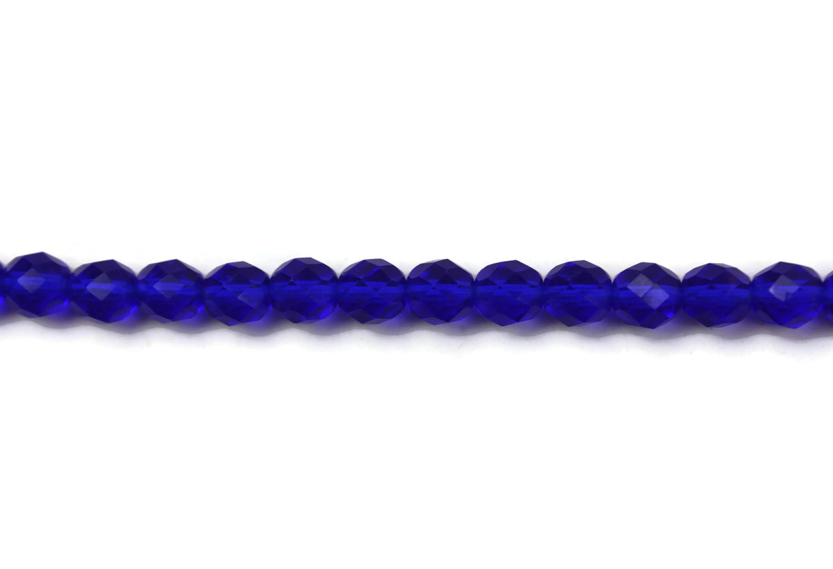 Dark Blue Fire Polished Czech Glass Faceted Oval Beads 8 mm