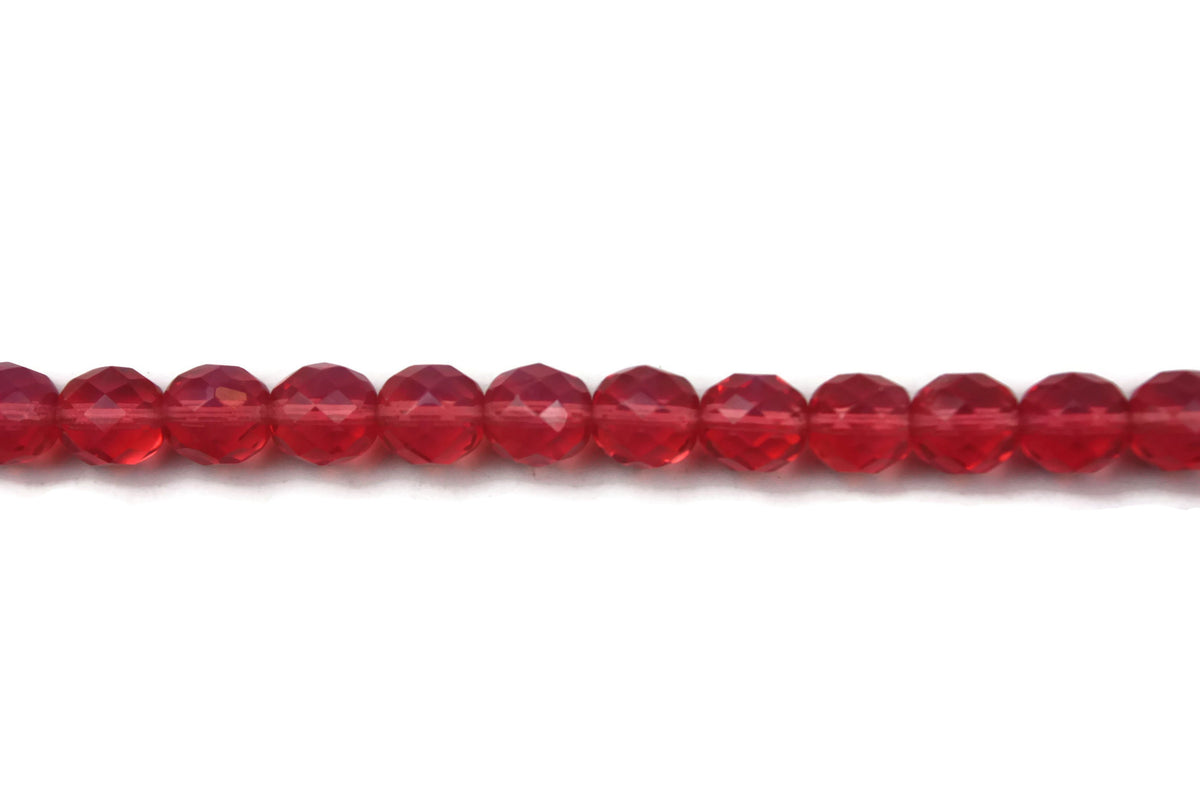 Pink Fire Polished Czech Glass Faceted Round Beads 10 mm