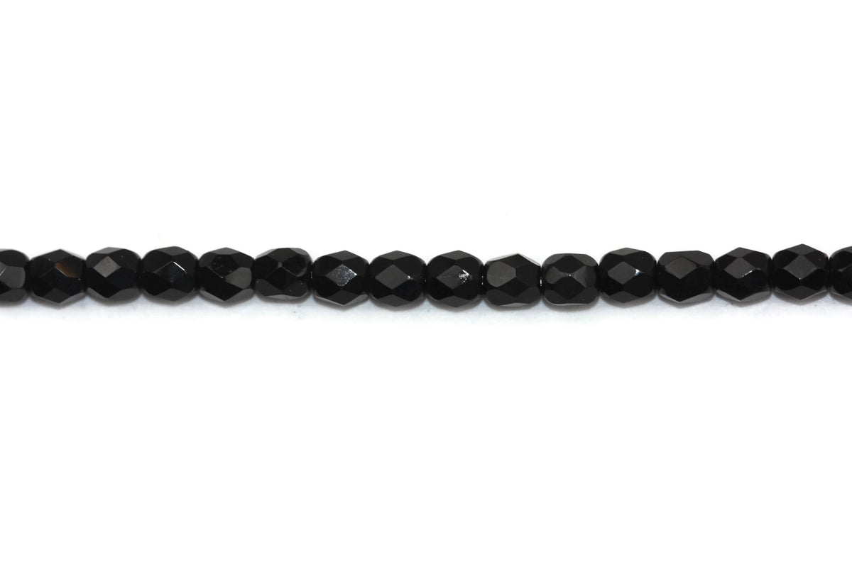 Black Fire Polished Czech Glass Faceted Oval Beads 4 mm