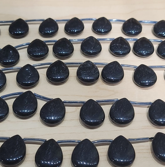Genuine Black Onyx Smooth Teardrop Gemstone Beads 15x22mm