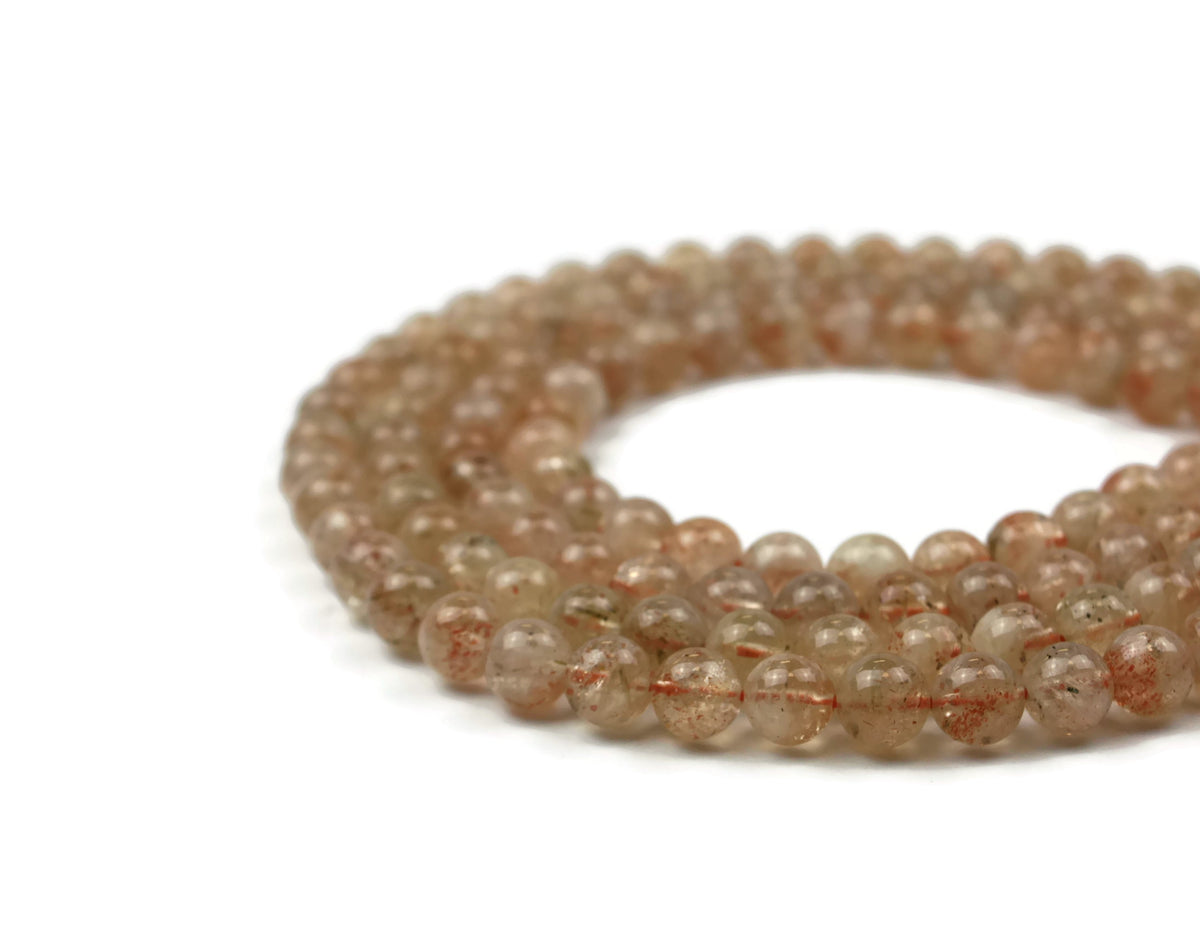 Sunstone Smooth Round Gemstone Bead 8 mm 15" strand