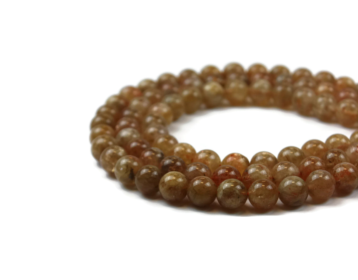 Sunstone Smooth Round Gemstone Bead 10 mm 15" strand