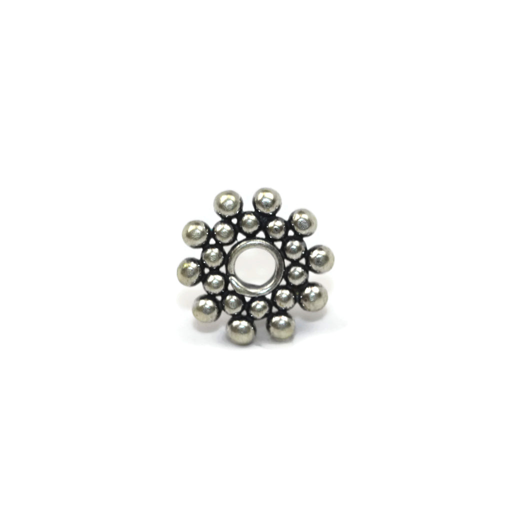 Antiqued Flat Flowered 3-Hole Sterling Silver Spacer Bead