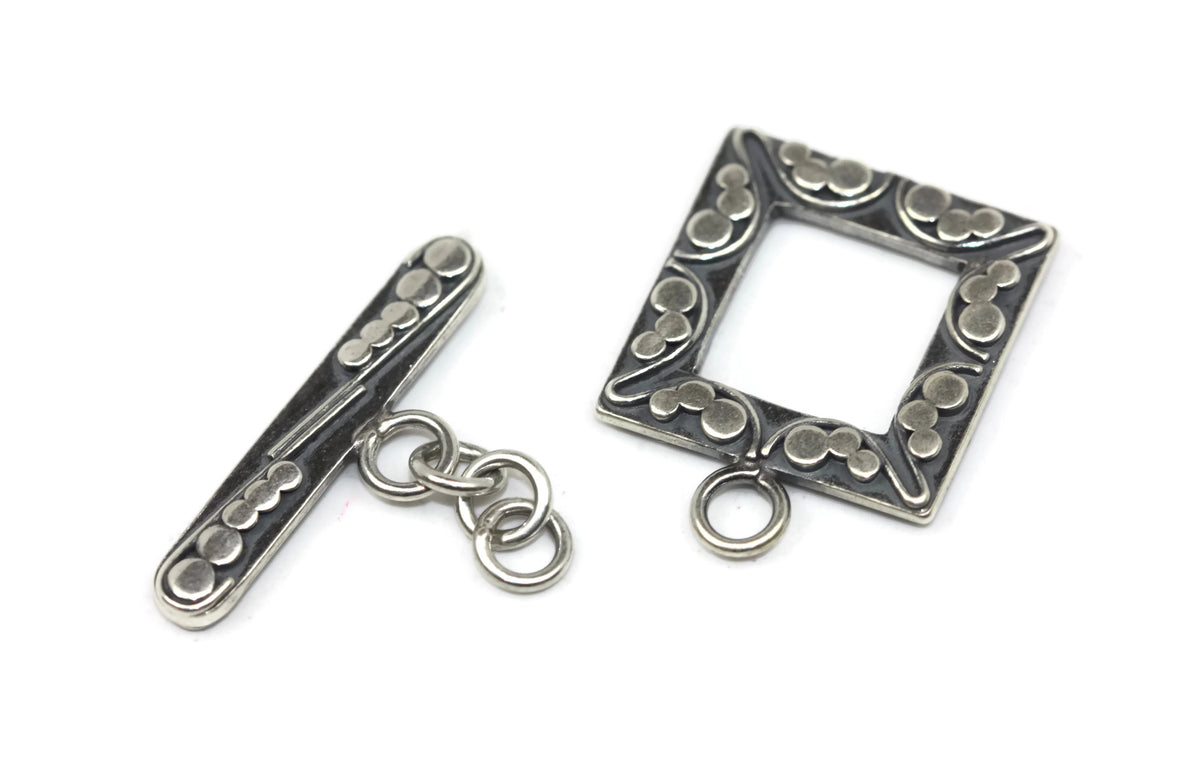 Bali Antique Sterling Silver Square Toggle Clasp with Circle Design