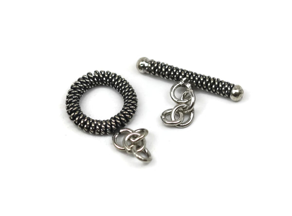 Bali Antique Sterling Silver Circle Toggle Clasp with Woven Texture