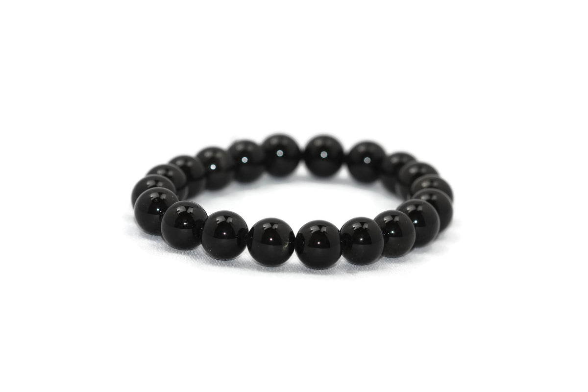 Natural Black Obsidian Gemstone Beads 10mm Bracelet/Half Strand A Grade ***
