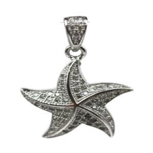 Rhodium Plated Sterling Silver Cubic Zirconia Star Pendant 20 x 18mm