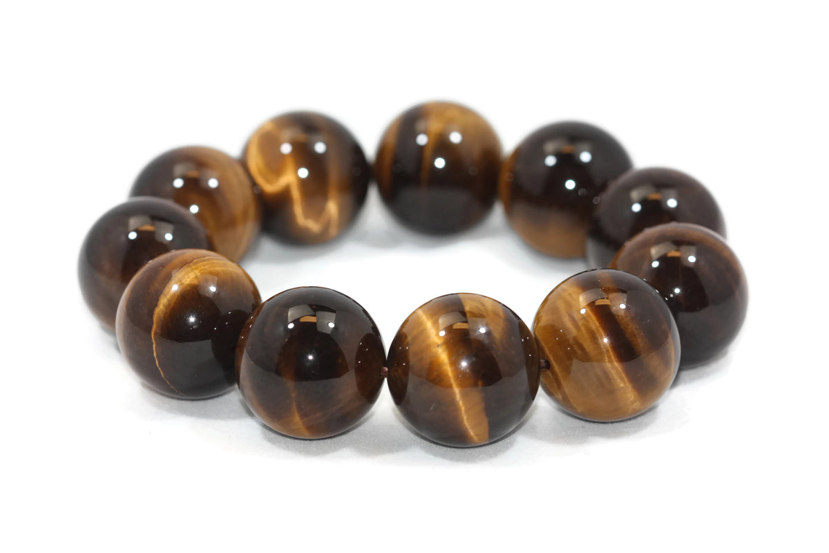 Tigers Eye Smooth Round Gemstone Beads 22 mm Half Strand/Bracelet AA Grade