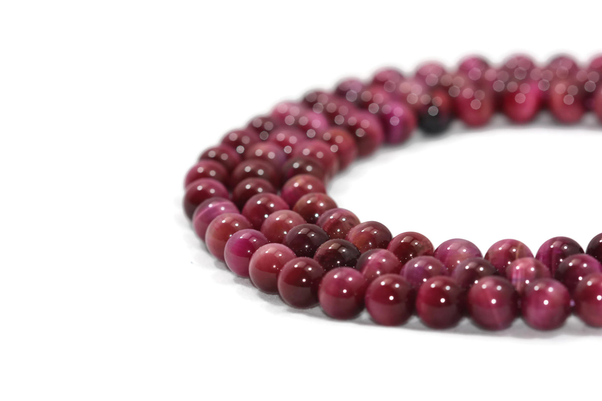 Pink Tigers Eye Smooth Round Gemstone Beads 8 mm 16" strand AA Grade