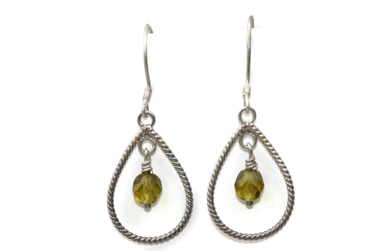 Sterling Silver Yellow Czech Glass Braided Teardrop Dangle Earrings