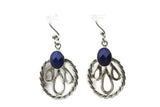 Handmade 925 Sterling Silver Lapis Lazuli Gemstone Decorative Oval Earrings