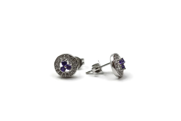 Rhodium Plated Purple Cubic Zirconia Stud Earrings