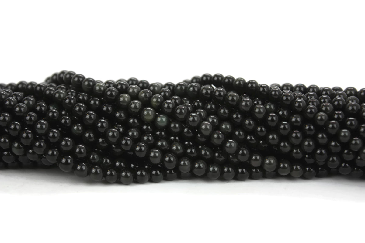 Natural Black Obsidian Gemstone Beads 4mm 16" strand A Grade ***