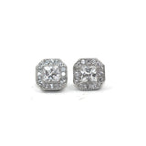 Rhodium Plated Sterling Silver Cubic Zirconia Square Stud Earrings