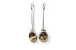 Handmade 925 Sterling Silver Long Ear Wire Oval Citrine Earrings.