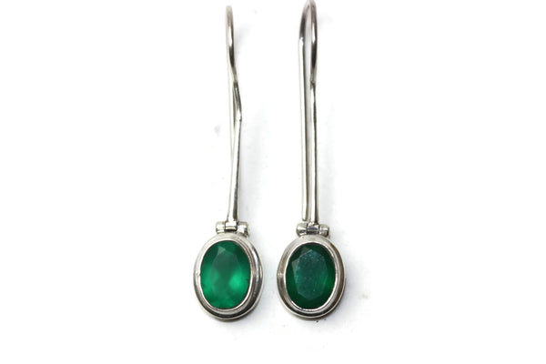 Handmade 925 Sterling Silver Long Ear Wire Oval Green Quartz Earrings