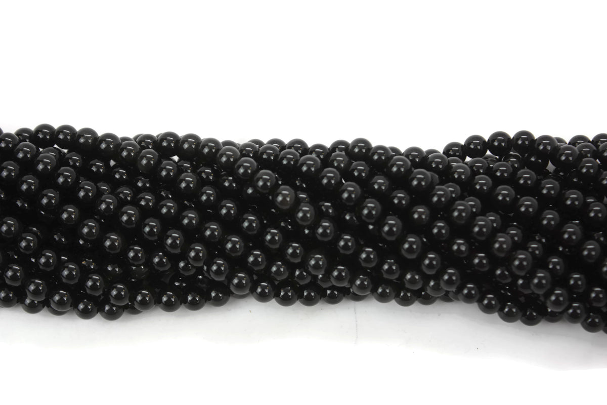 Natural Black Obsidian Gemstone Beads 6mm 16" strand AB Grade