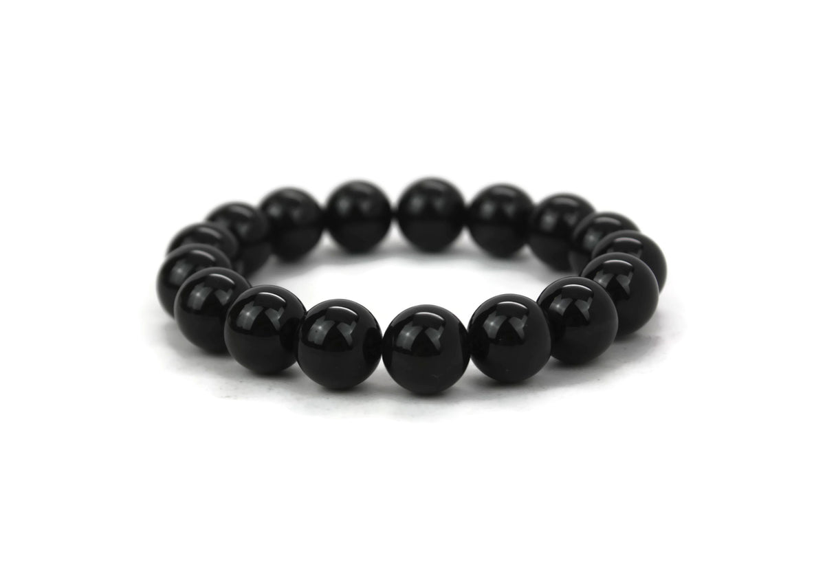 Natural Black Obsidian Gemstone Beads 12mm Bracelet/Half Strand A Grade ***