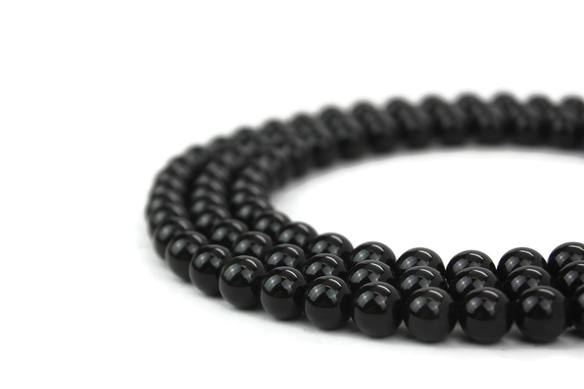 Natural Black Obsidian Gemstone Beads 10mm 16" strand AB Grade