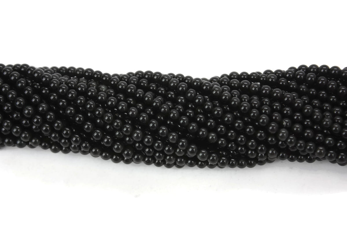Natural Black Obsidian Gemstone Beads 4mm 16" strand AB Grade ***