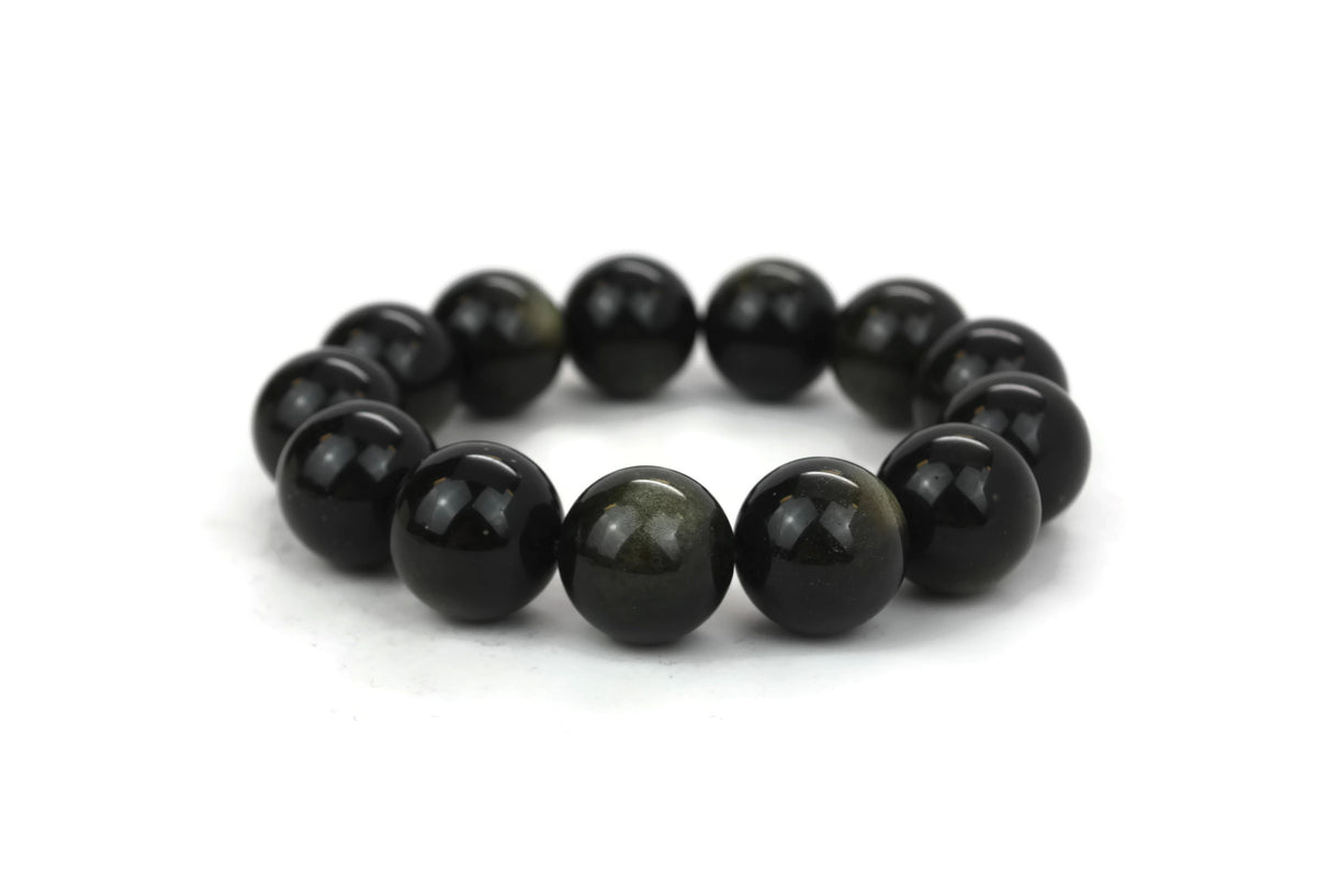 Natural Black Obsidian Gemstone Beads 18mm Bracelet/Half Strand AA Grade