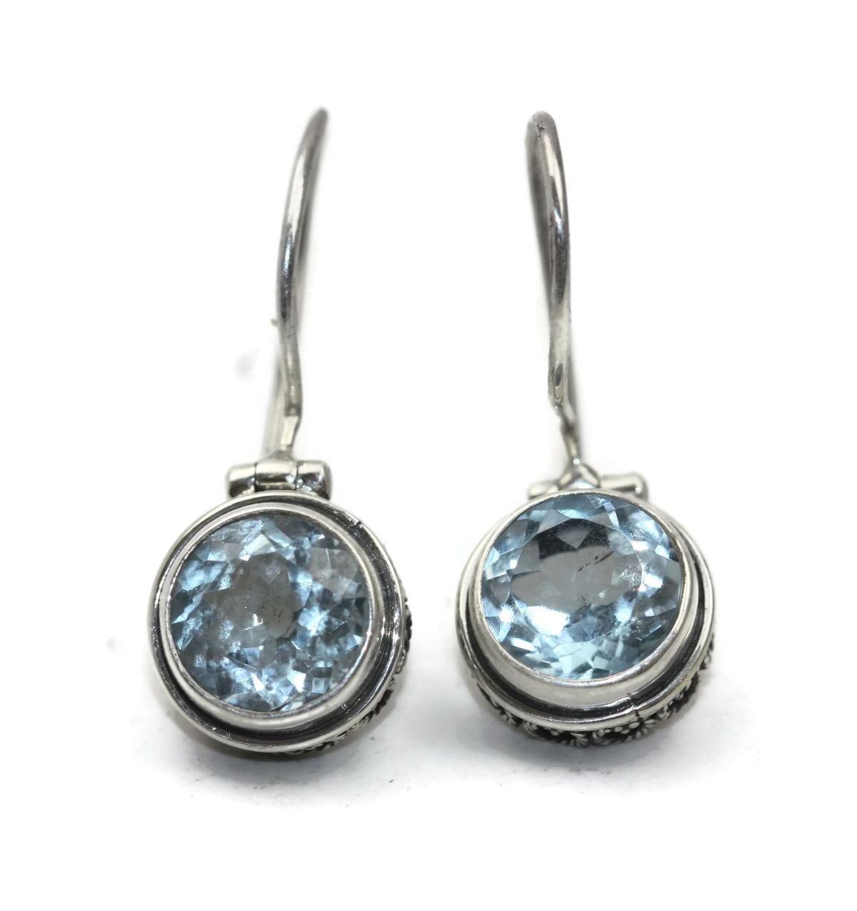 Handmade 925 Sterling Silver Faceted Topaz Round With Heart Filigree Earrings