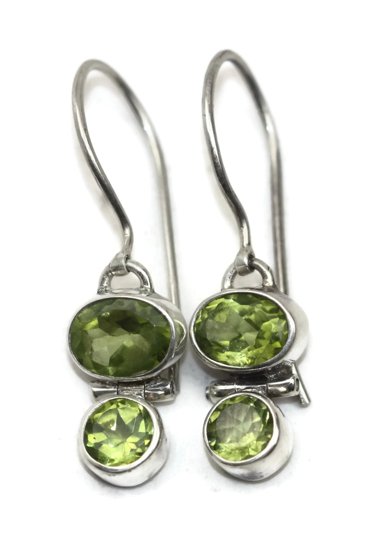 Handmade 925 Sterling Silver Two Stone Oval and Circle Faceted Peridot Earrings