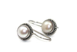 Handmade 925 Sterling Silver Natural White Saltwater Pearl Gemstone Circle Drop Earrings